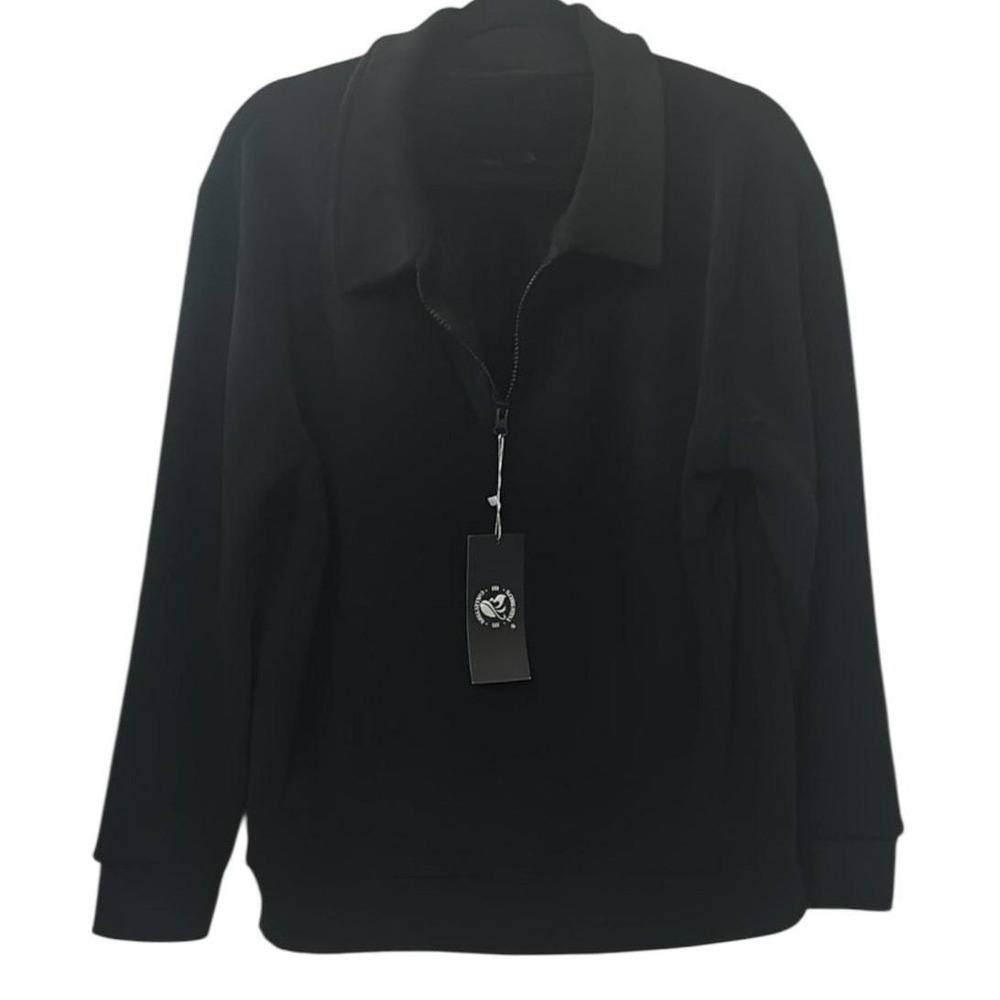 Women Fleece Lined Black Half Zip Sweater-NWT‎